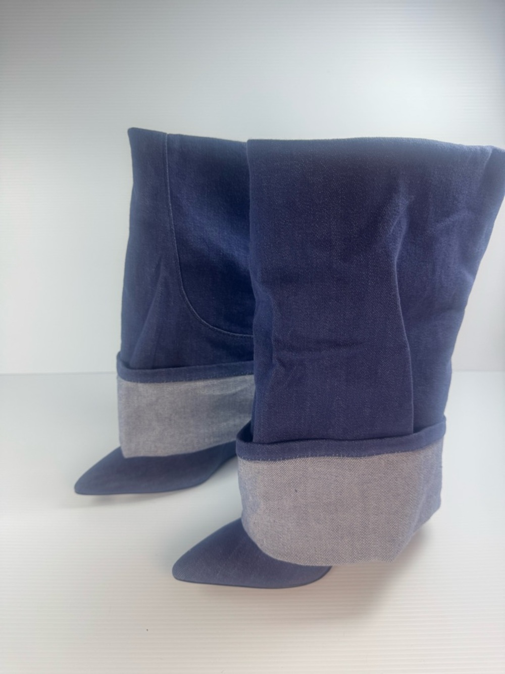 Azalea Wang JATIN Denim Pointed Toe Foldover Boots NIB Size 6 7 7.5 8